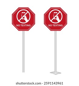 No Texting While Driving Sign. Do Not Use Phone While Driving. Careless and Dangerous Driving Behavior. Vector Illustration. 