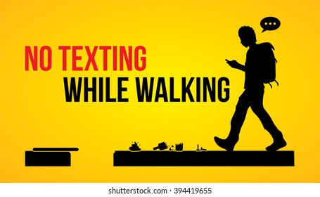 No texting while walking banner graphic vector.