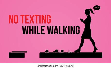 No texting while walking banner graphic vector.