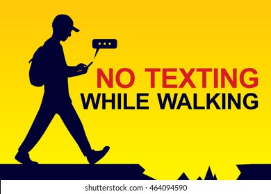 No Texting While Walking Banner Graphic Vector