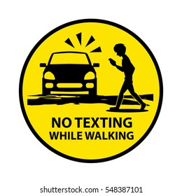 No Texting While Walking Caution Concept Sign , Isolated on White Background Vector Illustration