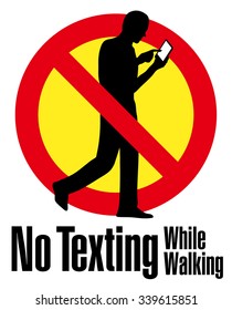 No Texting while Walking, No use Smart Phone while Walking, warning sign illustration