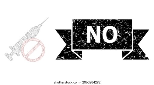 No textured seal imitation and vector no vaccine mesh structure. Black seal has No tag inside ribbon and rosette. Abstract flat mesh no vaccine, created from flat mesh.