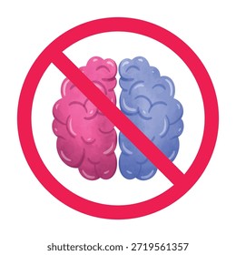 Ningún signo permitido del pensamiento, ningún signo del cerebro, no utilice el símbolo del cerebro, icono prohibido del pensamiento