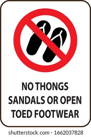 NO THONGS SANDALS OR OPEN TOED FOOTWEAR SIGN WARNING