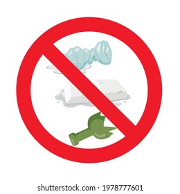 No throw away waste. Vector icon warning and forbidden, dont rubbish away, waste discard, stop throwing junk illustration