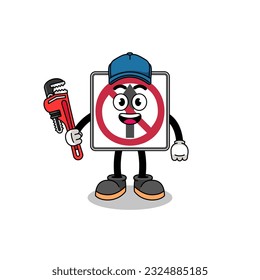 no thru movement road sign illustration cartoon as a plumber , character design