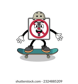 no thru movement road sign mascot playing a skateboard , character design