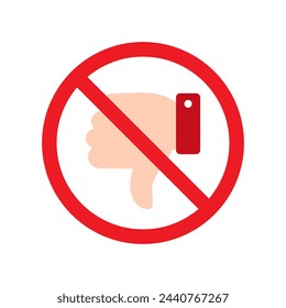 No thumb down sign icon vector. dislike with prohibition symbol
