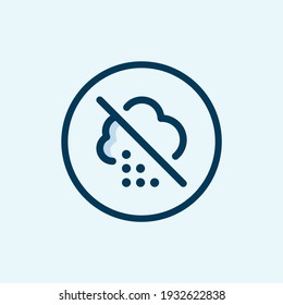 Kein Gewitter-Schild mit Titeln in Rechteckrahmen. Der Illustrationsstil ist ein flaches Symbol in einem roten Kreuz auf weißem Hintergrund. Einfaches kein Gewitter-Vektorzeichen,