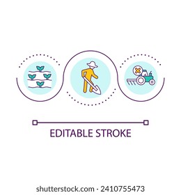 No till farming approach loop concept icon. Avoid usage of machines. Agricultural approach abstract idea thin line illustration. Isolated outline drawing. Editable stroke. Arial font used