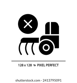 No till farming black glyph icon. Zero tillage. Cultivation technique. Seeding equipment. Direct drilling. Silhouette symbol on white space. Solid pictogram. Vector isolated illustration