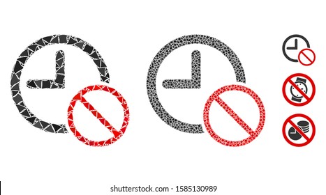 No time icon composition of abrupt elements in variable sizes and color tones, based on no time icon. Vector bumpy elements are grouped into collage. No time icons collage with dotted pattern.