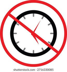 Symbol ohne Zeit. Grenze verboten und Frist Zeichen. Keine Uhrensymbole. Verbotene Uhrsymbole. Kein Zeit-Symbol. Stopwatch-Restriktionsgrafik
