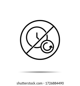 No hay tiempo, rebobina el icono. Línea delgada simple, contorno vector de prohibición del tiempo, prohibición, embargo, interdicción, íconos de prohibición para ui y ux, sitio web o aplicación móvil