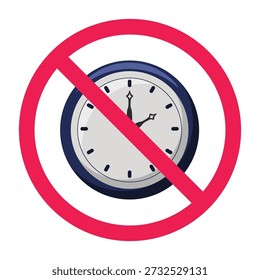 No time sign, no clock allowed sign, no schedule sign, clock forbidden symbol, time restriction symbol, vector illustration
