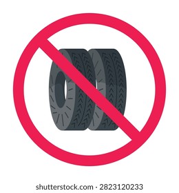 No tire sign, car tire prohibited symbol, do not use tire symbol, forbidden sign with tires wheels cars icon