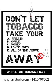 No to Tobacco Awareness Concept Poster or Shirt design. Editable Clip Art.