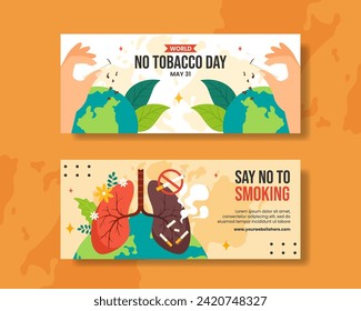 No Tobacco Day Horizontal Banner Flat Cartoon Hand Drawn Templates Background Illustration