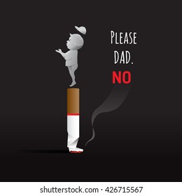 No tobacco day sign and symbol with dark background. saying word "Please Dad No" .vector file