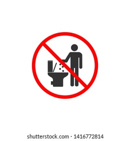 No toilet icon, No littering in toilet sign. Vector illustration, flat design.