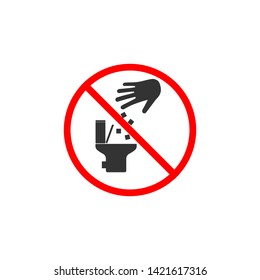 No toilet icon, No littering in toilet sign. Vector illustration, flat design.