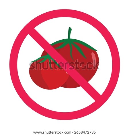 No tomato sign vector, forbidden tomato symbol for food allergy warning or diet restriction icon