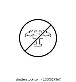 No Tombstone and bats icon. Simple thin line, outline vector of Halloween ban, prohibition, forbid icons for UI and UX, website or mobile application