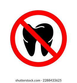 No tooth icon. Vector illustration. Forbidden sign illustration on white background..eps