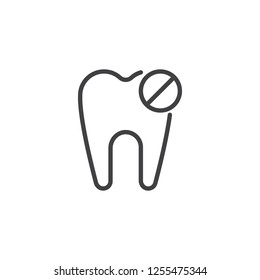 No tooth outline icon. linear style sign for mobile concept and web design. Not allowed tooth simple line vector icon. Symbol, logo illustration. Pixel perfect vector graphics