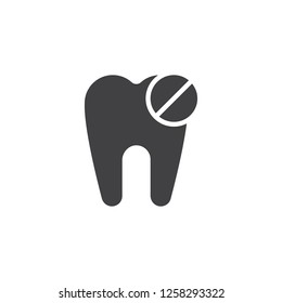 No tooth vector icon. filled flat sign for mobile concept and web design. Not allowed tooth simple solid icon. Symbol, logo illustration. Pixel perfect vector graphics