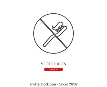 No toothbrush vector icon.  Editable stroke. Linear style sign for use on web design and mobile apps, logo. Symbol illustration. Pixel vector graphics - Vector