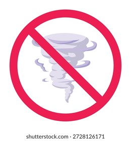 No tornado sign, forbidden tornado symbol, tornado prohibited icon, tornado warning restriction symbol, vector illustration