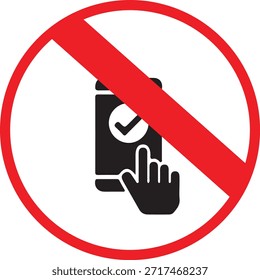 Icono de señal de uso de pantalla táctil: Símbolo prohibido de entrada táctil, no toque el gráfico de advertencia de pantalla, no use señalización interactiva de dispositivos para áreas seguras, equipos de Industrial, quioscos públicos y zonas restringidas