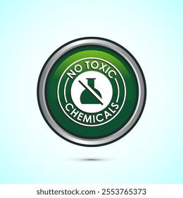 No Toxic Chemicals icon design illustration. No harmful chemical sign. Green Color Round Button Design