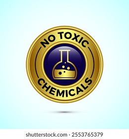 No Toxic Chemicals icon design illustration. No harmful chemical sign. Gold Color Button Design