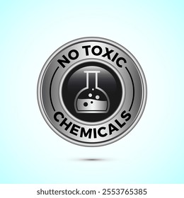 No Toxic Chemicals icon design illustration. No harmful chemical sign. silver Color Button Design