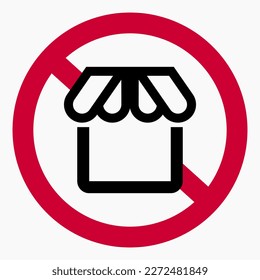 No trade icon. Trading booth ban. There is no commercial equipment. Prohibition of trade. Vector icon.
