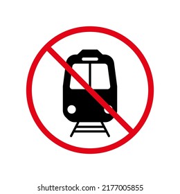 No Train Black Silhouette Ban Icon. Railway Transport Forbidden Pictogram. Railroad Red Stop Circle Symbol. Rail Road Station Restricted Sign. Alert Train Prohibited. Isolated Vector Illustration.