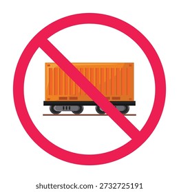 No train cargo wagon sign, freight wagon access prohibited sign, forbidden sign with train cargo container wagon icon, vector illustration