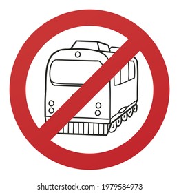 Ningún símbolo de tren aislado en fondo blanco. Signo de detención de la prohibición de la ilustración del vector de transporte.