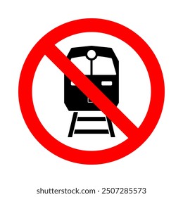 no train zone, locomotive front view silhouette in red circle pictogram, round vector icon