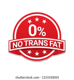 No trans fat 0 percent red badge , Trans fats free label. Low cholesterol icon. Vector illustration for product packaging logo with shadow on white background