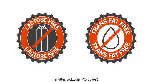 No trans fat, no lactose vector icon set. Label, badge, seal, sign collection