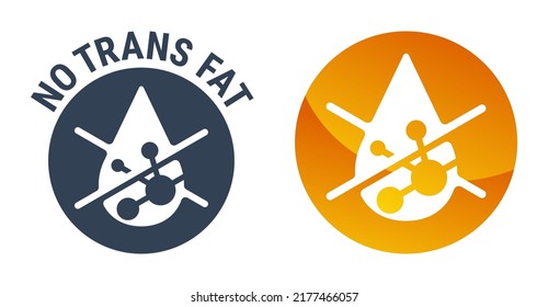 NO trans fat pictogram - strikethrough fatty acid drop with chemical formula. Labeling for natural organic healthy food