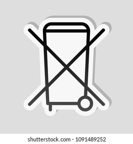 No trash bin, crossed litter. Linear icon with thin outline. Sti