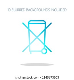 No trash bin, crossed litter. Linear icon with thin outline. Colorful logo concept with simple shadow on white. 10 different blurred backgrounds included