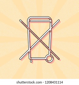 No trash bin, crossed litter. Linear icon with thin outline. Vintage retro typography with offset printing effect. Dots poster with comics pop art background