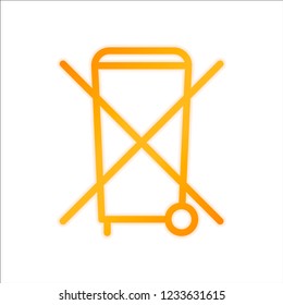 No trash bin, crossed litter. Linear icon with thin outline. Orange sign with low light on white background