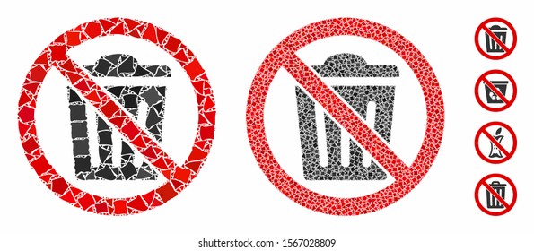 No trash can composition of unequal items in various sizes and shades, based on no trash can icon. Vector raggy items are organized into composition. No trash can icons collage with dotted pattern.